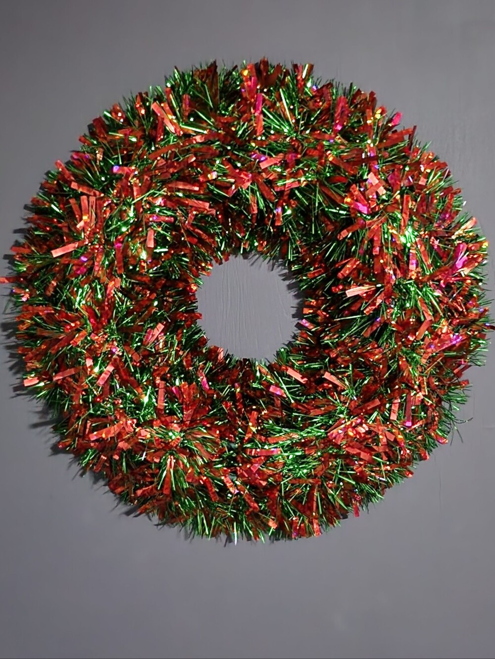 Red and Green Holiday Tinsel Wreath - Unbranded